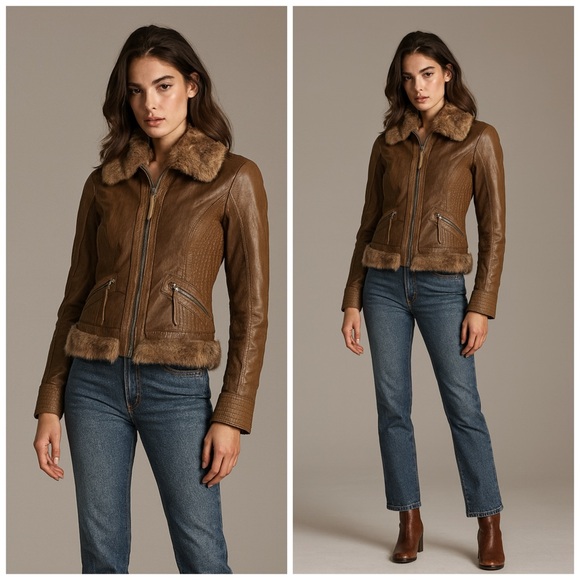 Cache olive Vintage Goat leather jacket size 2 - Picture 1 of 9